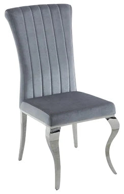 Marilyn 5-Piece Rectangle Pedestal Dining Room Set Mirror & Grey Chairs