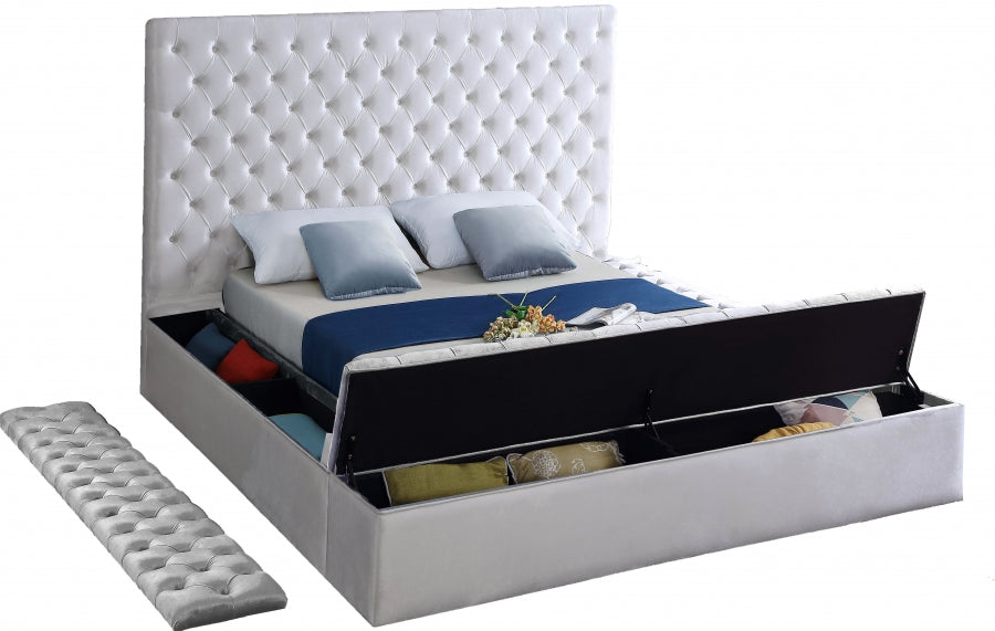 White Velvet Bliss Storage Bed