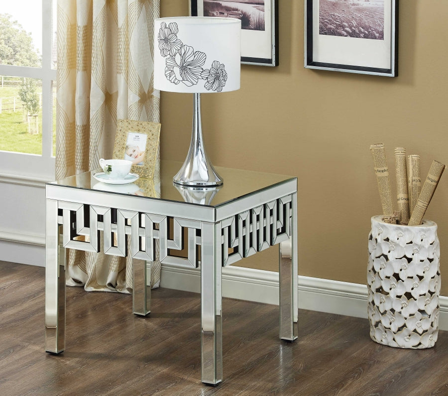 Glam Style Mirrored End Table Aria