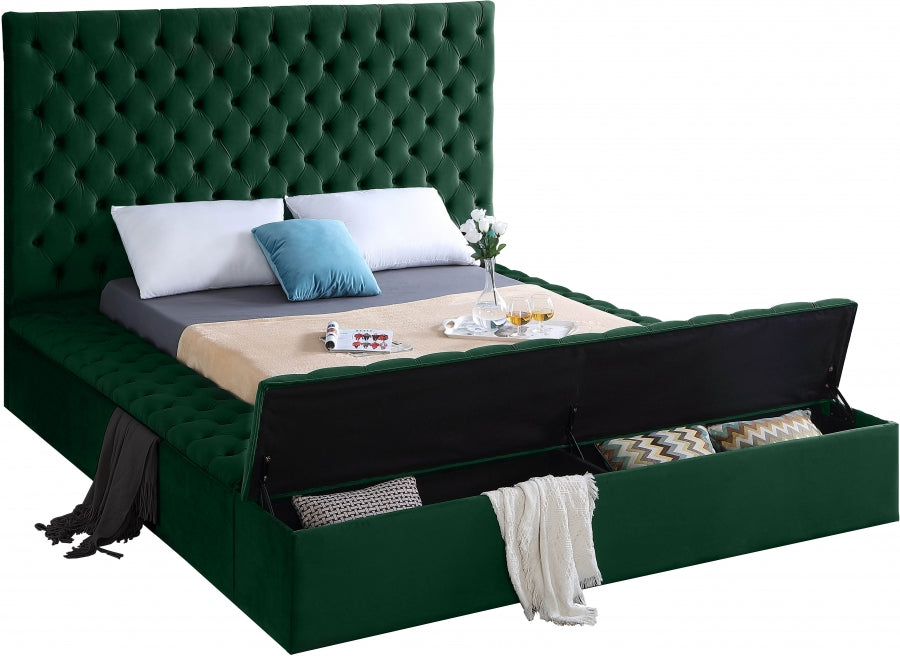Green Velvet Bliss Storage Bed