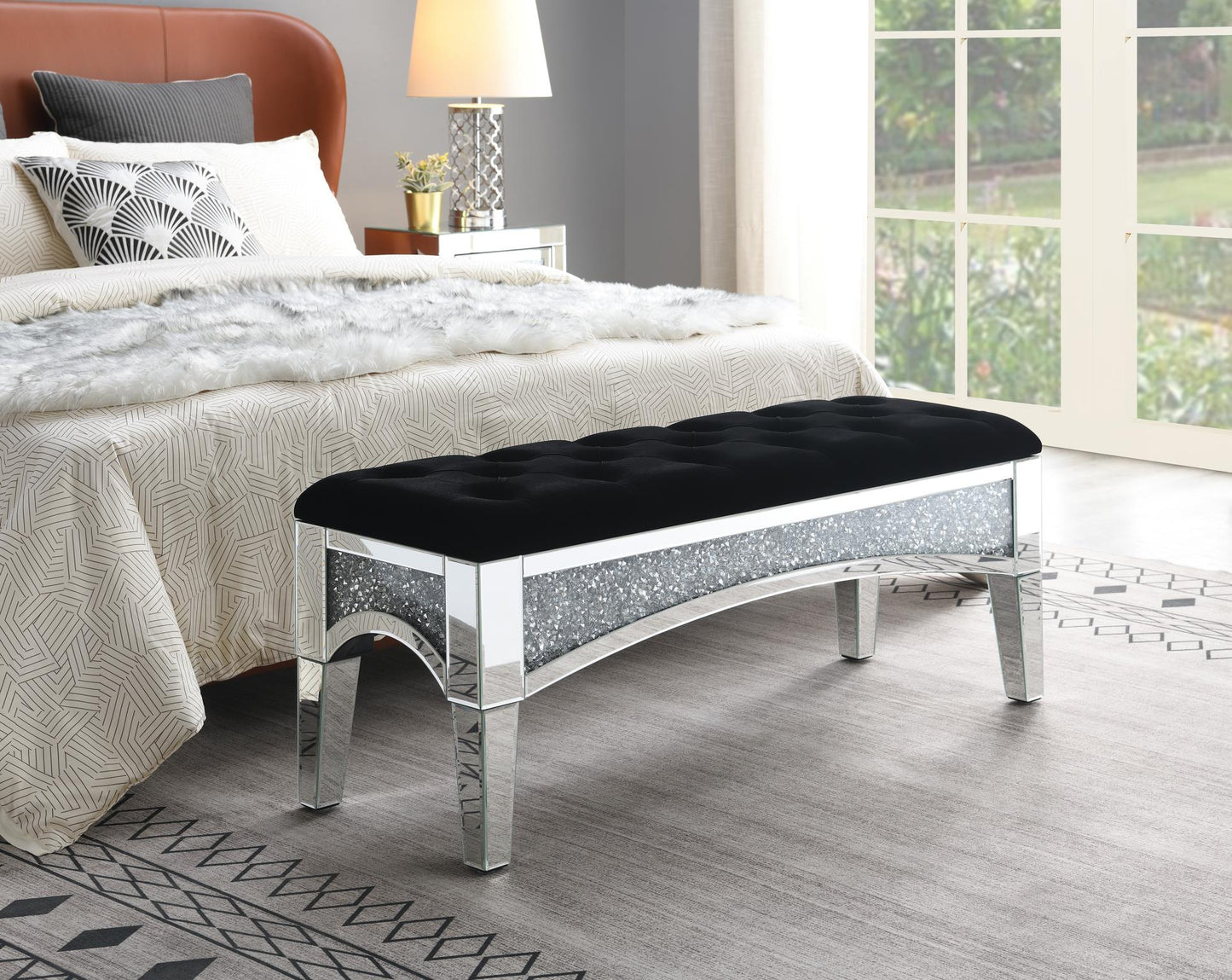 Glam Mirrored & Velvet bench