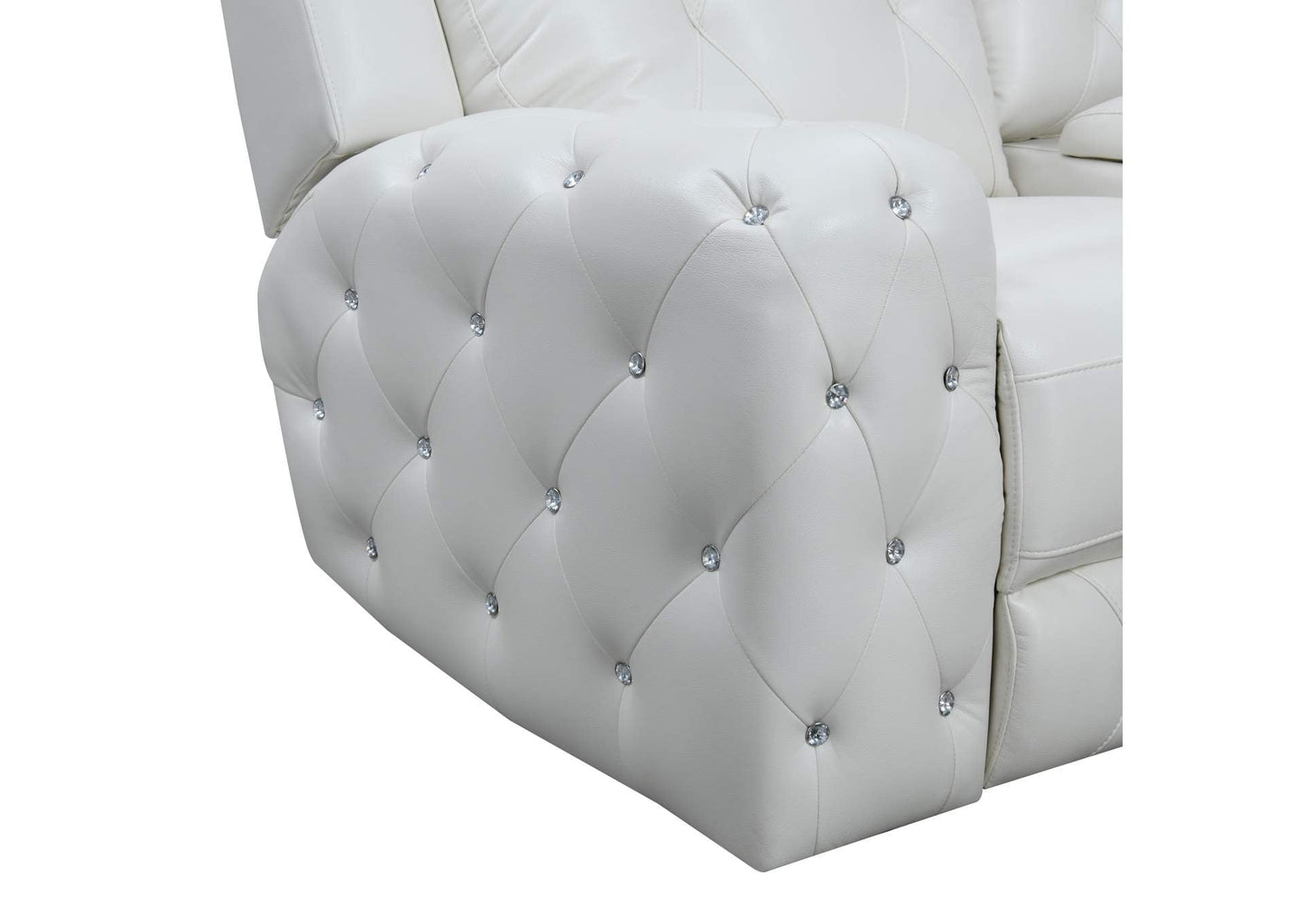 Glam White Leather Power Reclining Sofa Set
