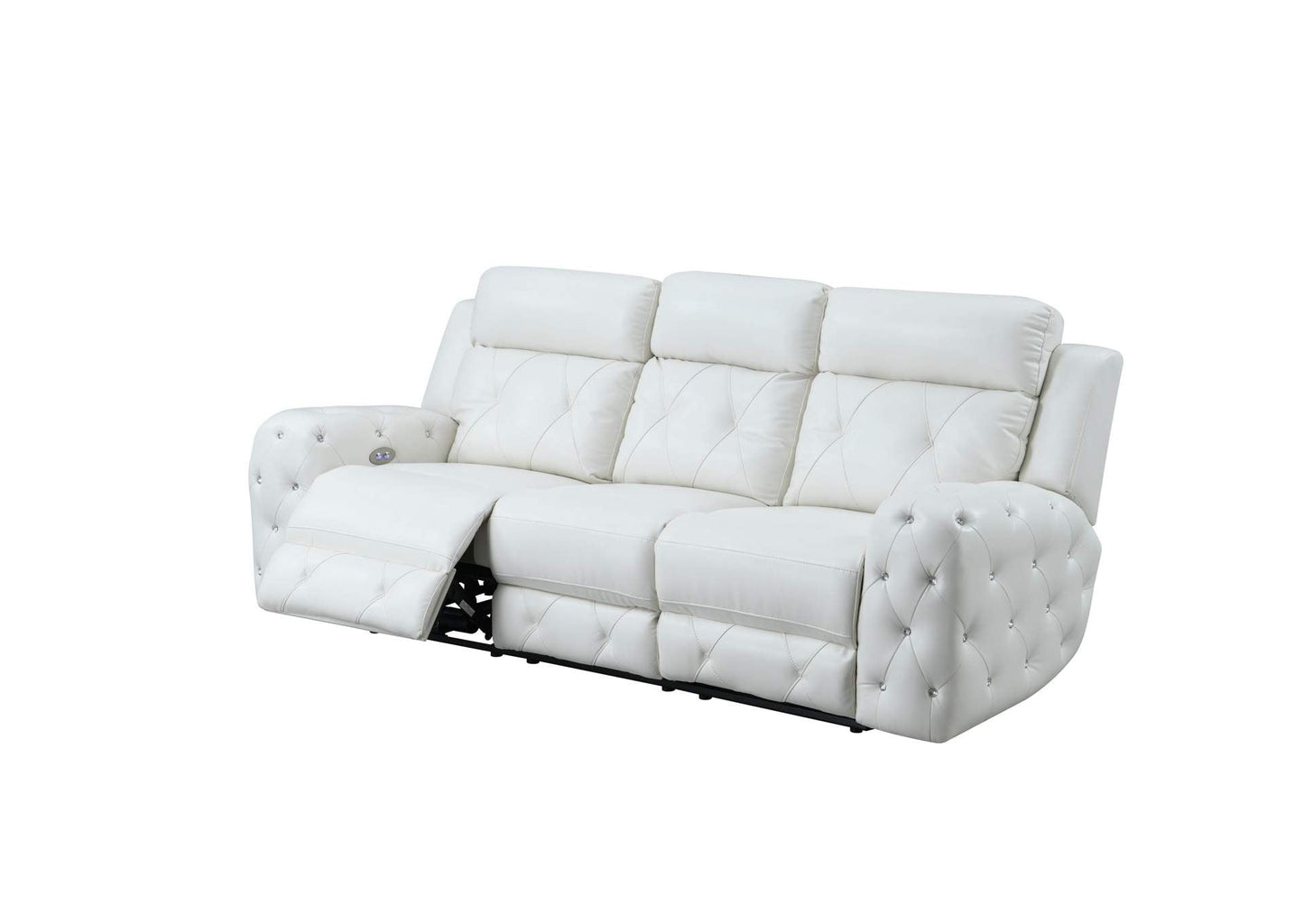 Glam White Leather Power Reclining Sofa Set