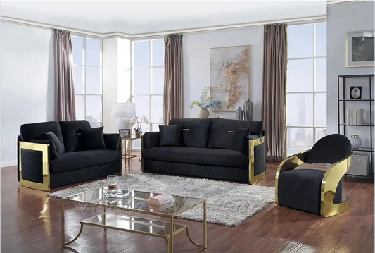 ESTER Black and Gold Sofa & Loveseat Set