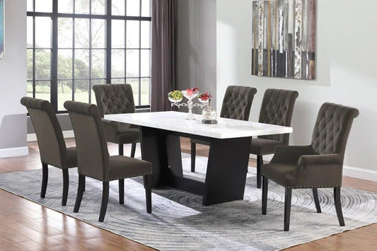 Osborne 7-Piece Rectangular Marble Top Dining Set Brown And White