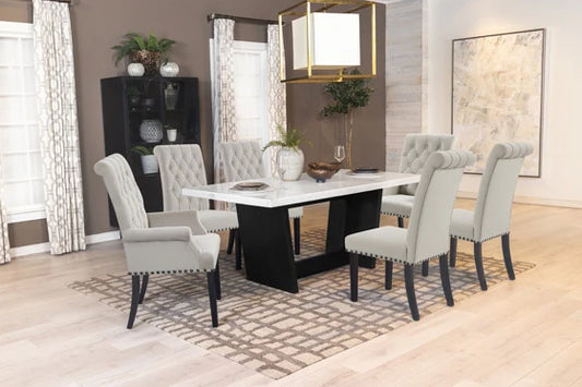 Osborne 7-Piece Rectangular Marble Top Dining Set Sand And White