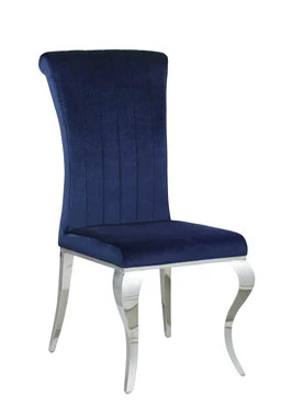 Marilyn 5-Piece Rectangle Pedestal Dining Room Set Mirror & Navy Chairs