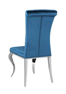 Marilyn 5-Piece Rectangle Pedestal Dining Room Set Mirror & Light Blue Chairs