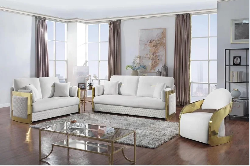 ESTER Cream & Gold Sofa & loveseat Set