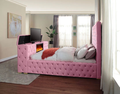 Tufted Fireplace Bed W/ Tv insert