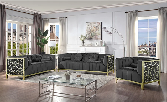 Grey & Gold Opa Sofa & Loveseat Set