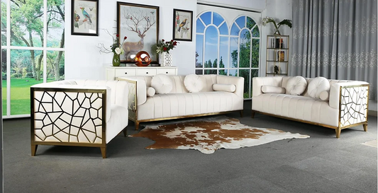 Cream & Gold Opa Sofa & Loveseat Set