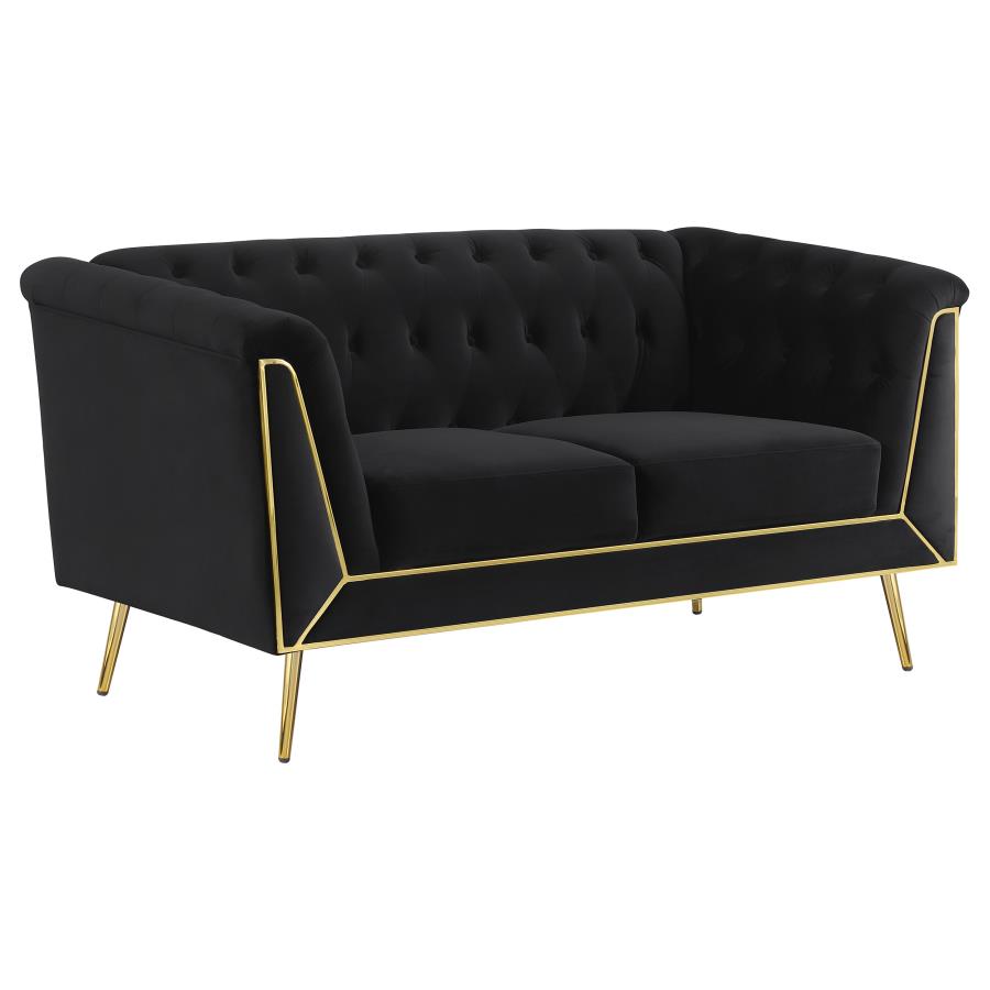 3pc Black & Gold Velvet Sofa Set