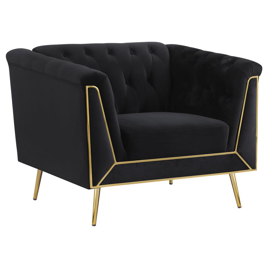 3pc Black & Gold Velvet Sofa Set