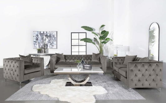 2PC Bronze Tufted Sofa & Loveseat Set