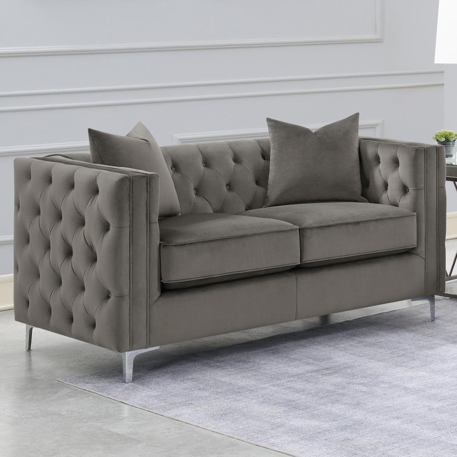 2PC Bronze Tufted Sofa & Loveseat Set