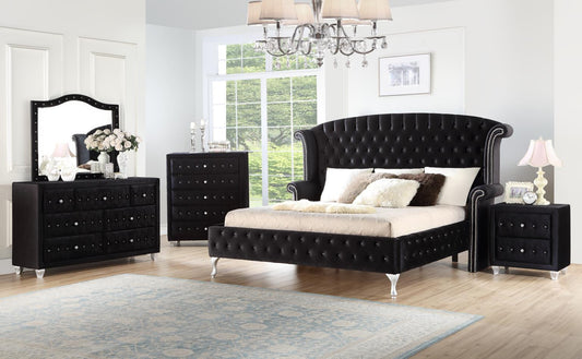 Melania Velvet Black Bedroom Set