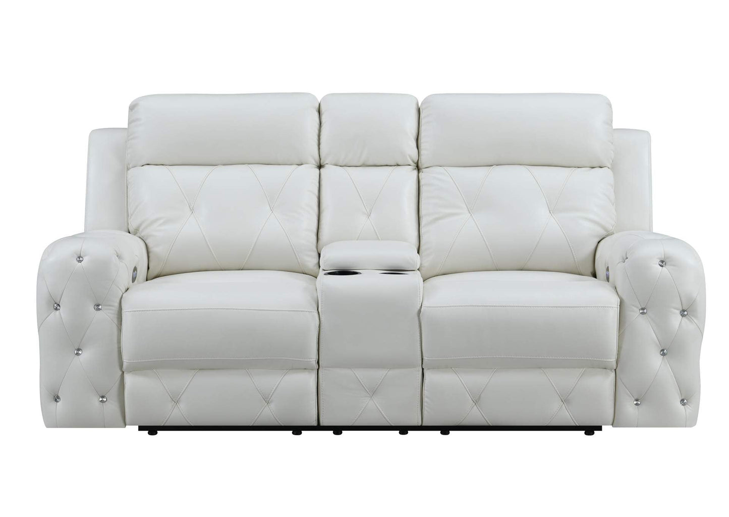 Glam White Leather Power Reclining Sofa Set
