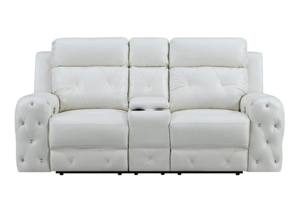 Glam White Leather Power Reclining Sofa Set