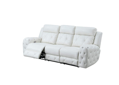 Glam White Leather Power Reclining Sofa Set