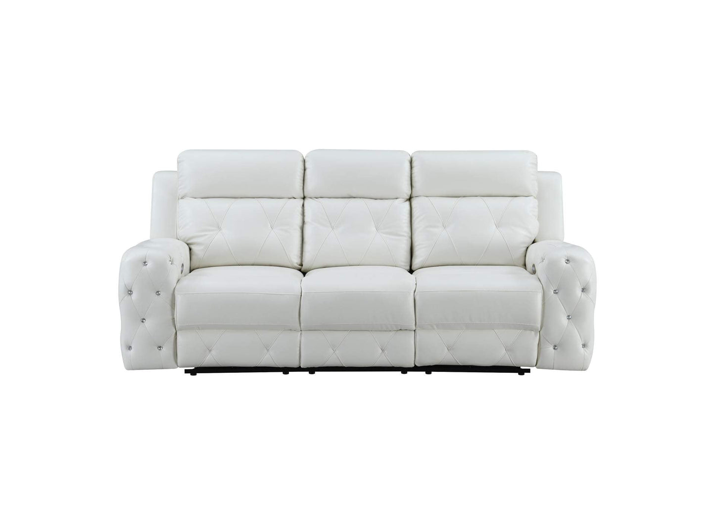 Glam White Leather Power Reclining Sofa Set
