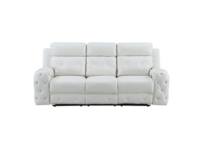 Glam White Leather Power Reclining Sofa Set