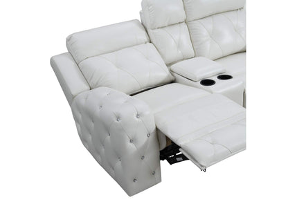 Glam White Leather Power Reclining Sofa Set
