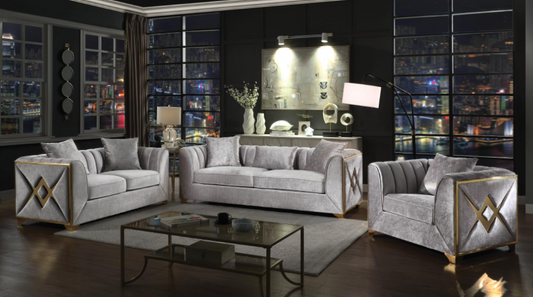 VELENCIA SOFA & LOVESEAT IN SILVER