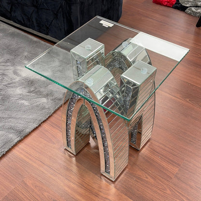 Glam Diamond Encrusted Mirrored End Table