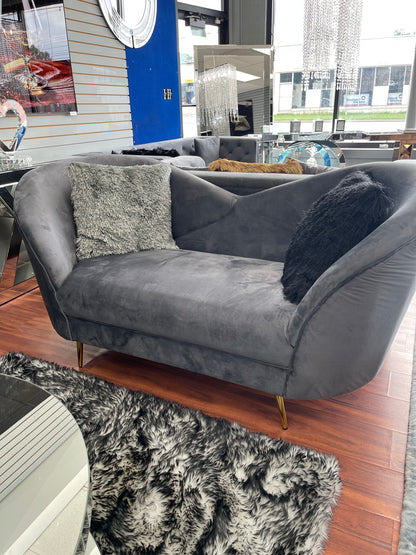 Glam gray velvet sofa & loveseat.