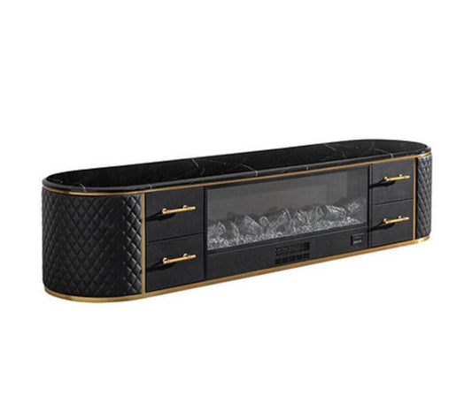 Black Marble & Tv Stand Fireplace