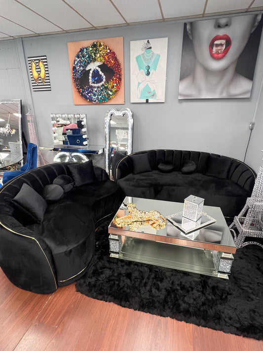 Black Velvet Bucket Sofa Set