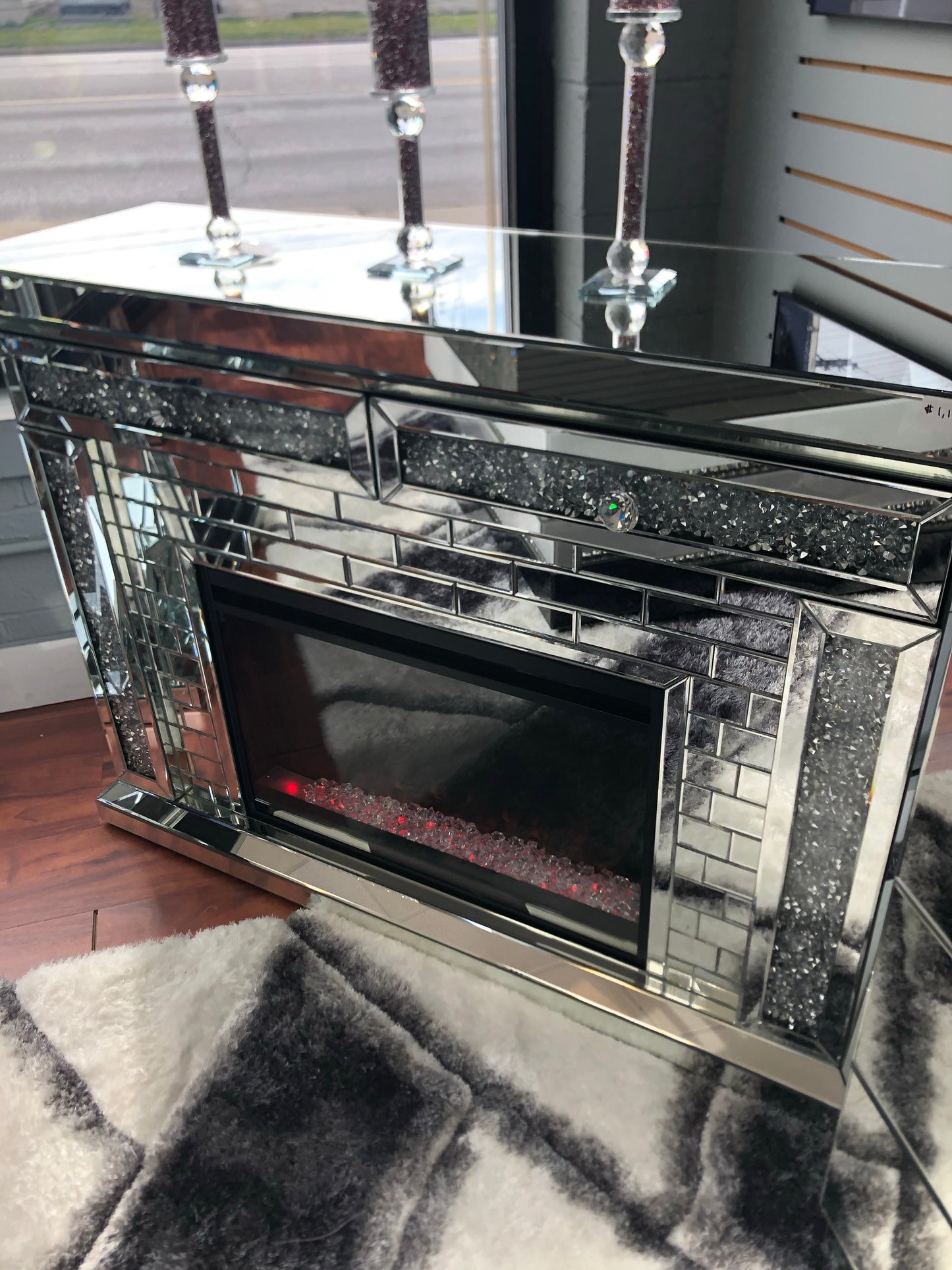 Bluetooth Mirrored Brick Style Fireplace