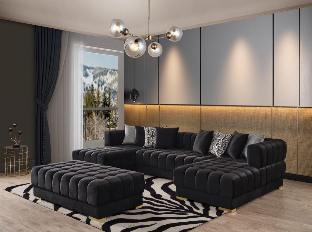 Alexa Black Double Chaise Sectional