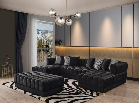 Alexa Black Double Chaise Sectional