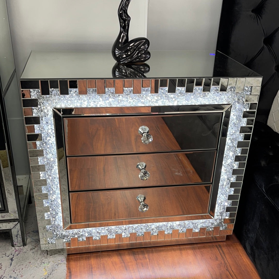 LED Mirrored Crushed Diamond Nightstand