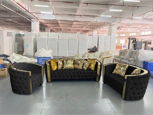 Black & Gold Naomi Sofa Set