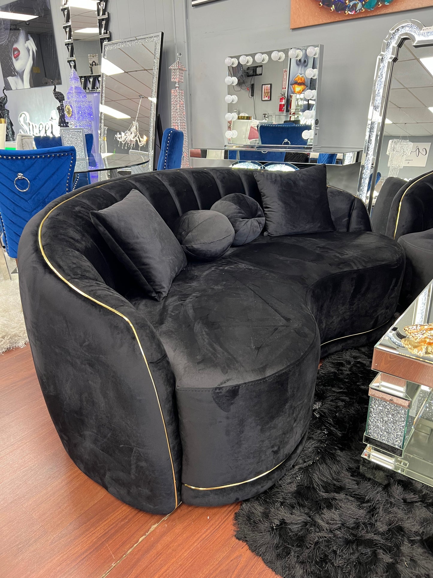 Black Velvet Bucket Sofa Set