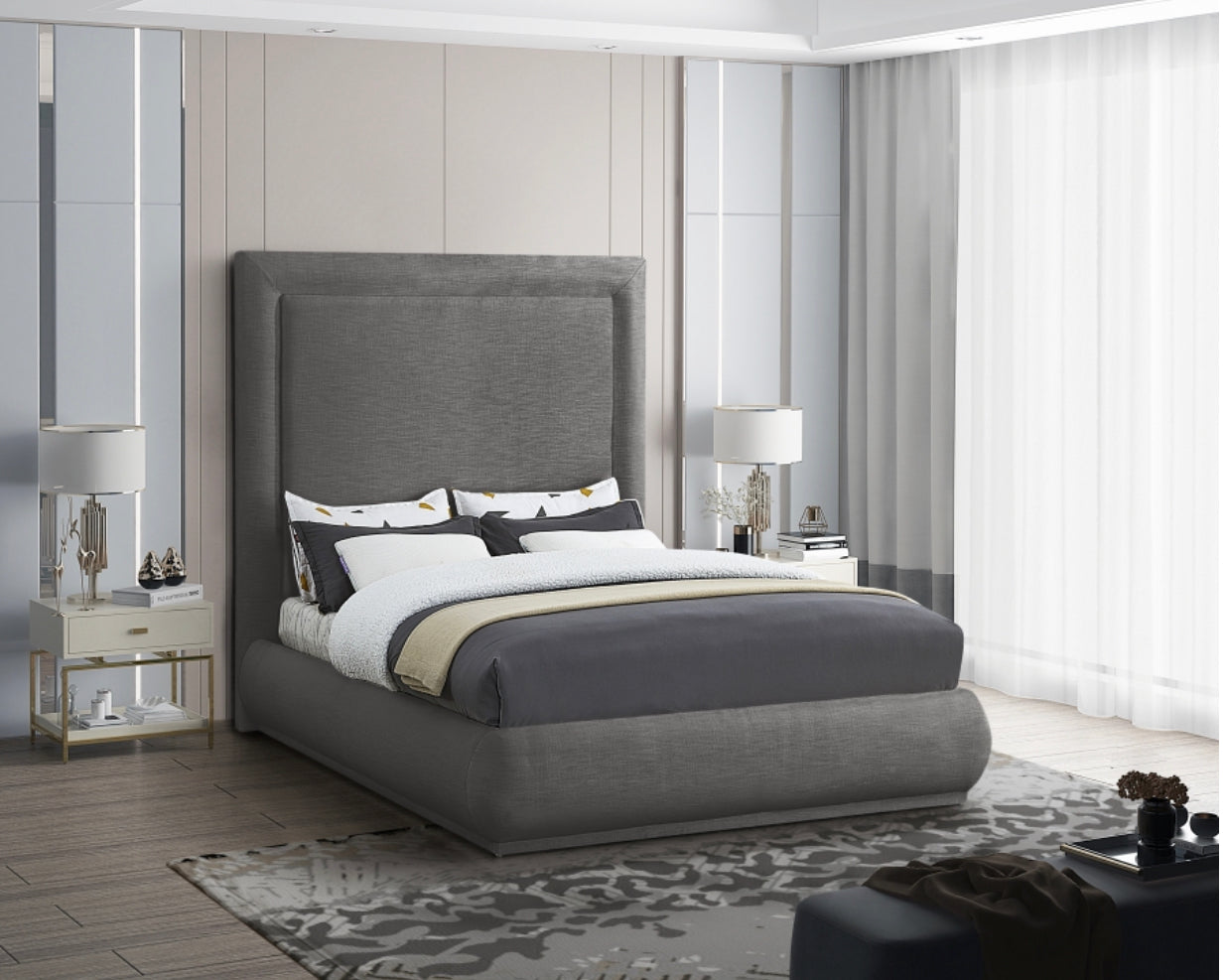 Queen Brooke Linen Textured Fabric Bed
