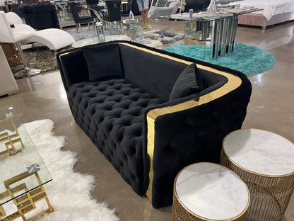 Rolex Black & Gold Tufted Sofa Set