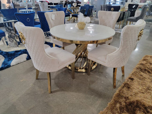 Round Marble & Gold Dining Table