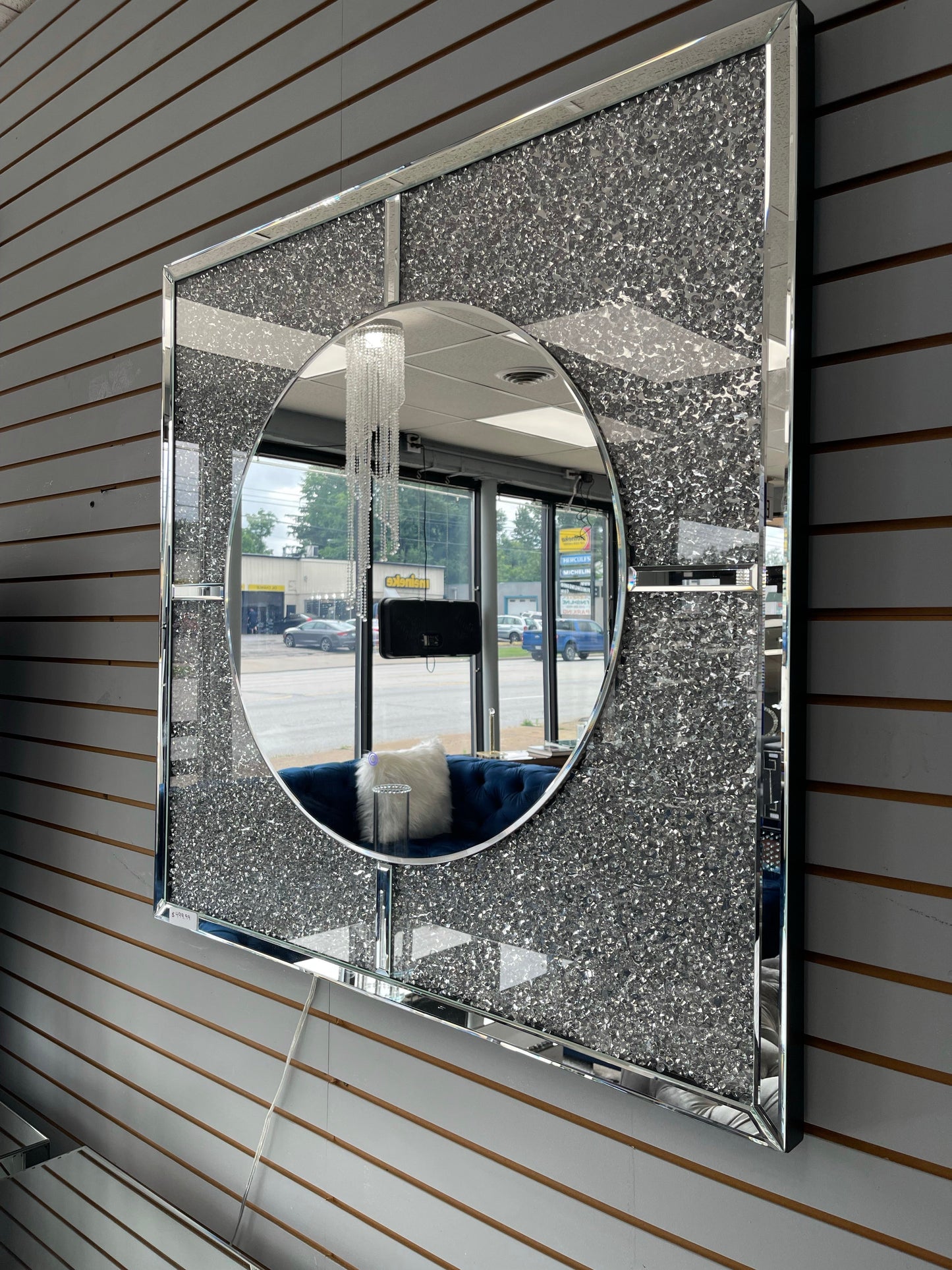 Glam wall decor LED mirror with crushed diamond